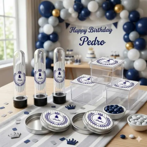 Lembrancinha Personalizada Kit 45 Peças Ursinho Príncipe