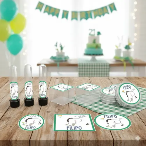 Kit Personalizado Latinha, Tubete, Caixa Acrílica Dinossauro