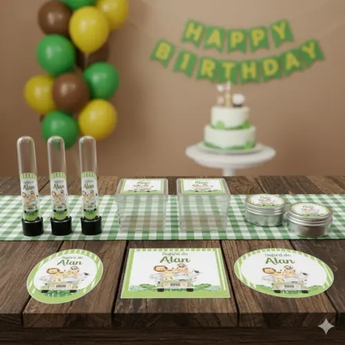 Kit Personalizado Latinha, Tubete, Caixa Acrílica Safari