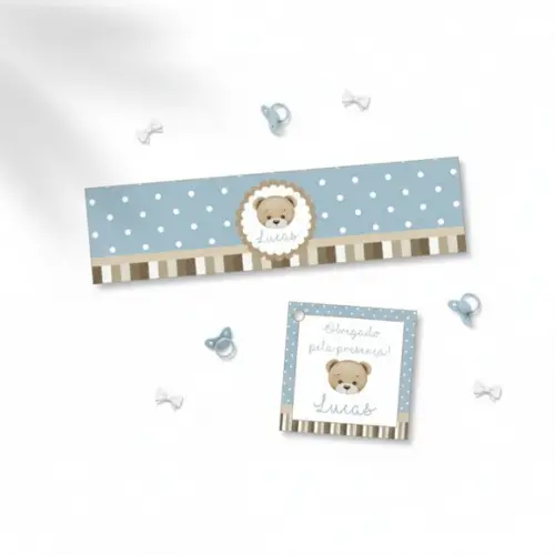 Rótulo Água Personalizado Ursinho com Tag