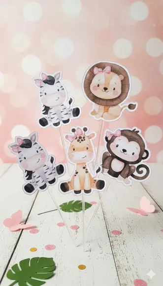 Topper para Docinho Personalizado Safari Rosa