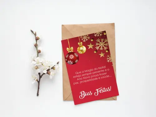 Cartão Digital Personalizado Natal Vermelho e Dourado