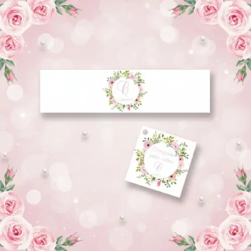 Rótulo Água Personalizado Floral com Tag