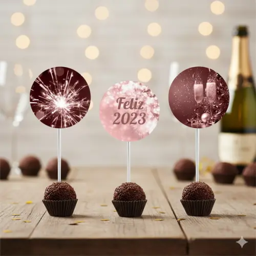 Topper para Docinho Personalizado Ano Novo Rose Gold
