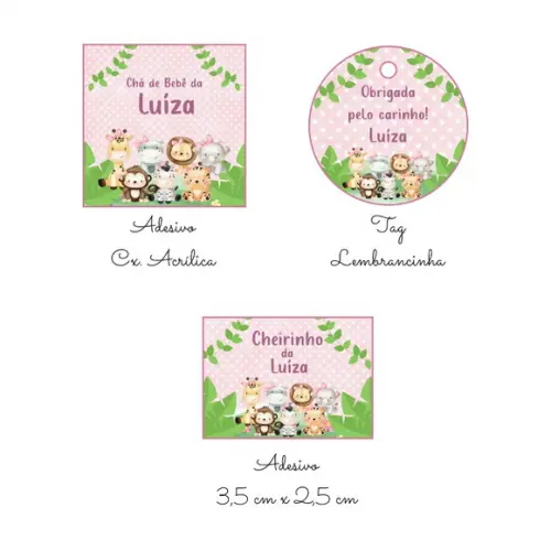 Kit Rótulos Personalizados Chá de Bebê Safari Rosa