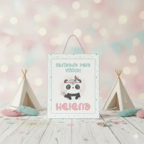 Sacolinha Personalizada Urso Panda Boho Lembrancinha Tam P