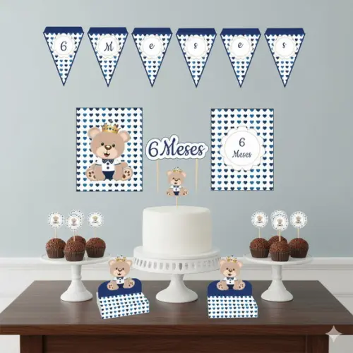 Kit Festa Mesversário Ursinho Príncipe (39 Itens)