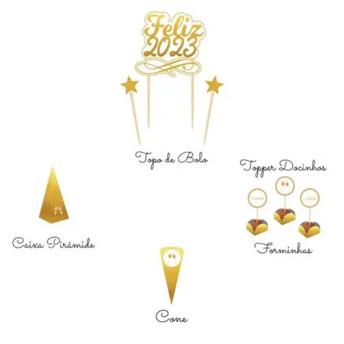 Kit Festa Ano Novo Dourado (36 Itens)