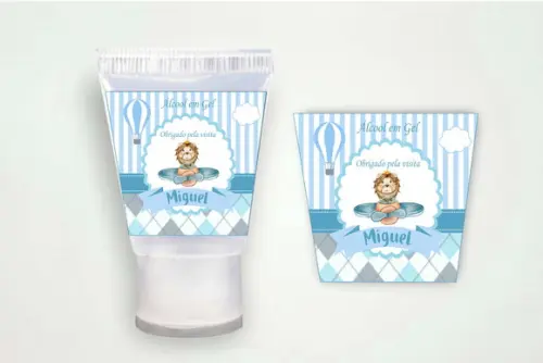 Adesivo Personalizado Bisnaga Álcool Leãozinho Aviador