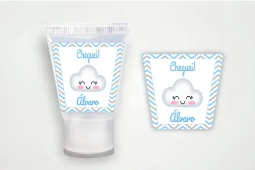 Rótulo Personalizado Álcool Gel Nuvem Azul