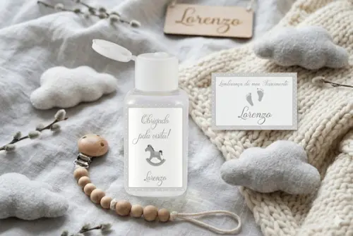 Rótulo Personalizado Álcool Gel Cavalinho Cinza e Tag
