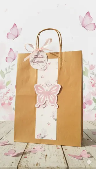 Sacolinha Kraft Personalizada Jardim Borboleta com Tag