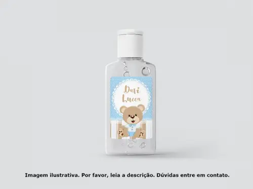 Adesivo Personalizado Frasco Álcool Ursinho Azul e Bege