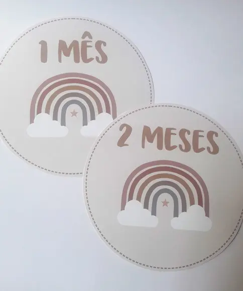 Kit Adesivo Mesversário Personalizado Arco-Íris Boho