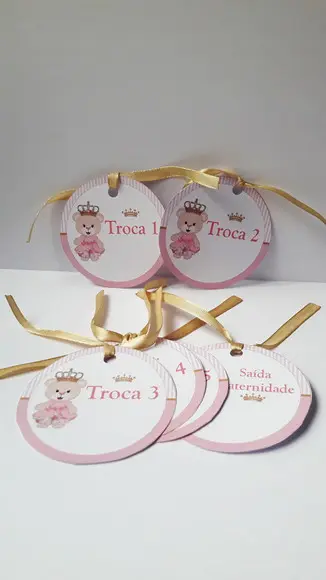 Kit Tag Troca Maternidade Ursinha Princesa