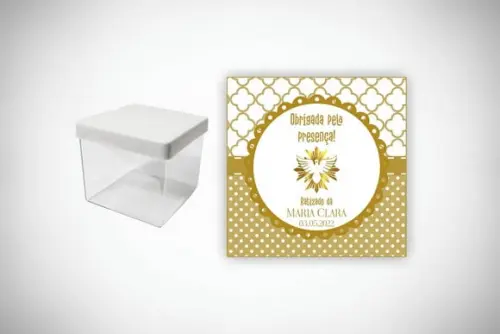 Adesivo Personalizado Caixa Acrílica Batizado Dourado