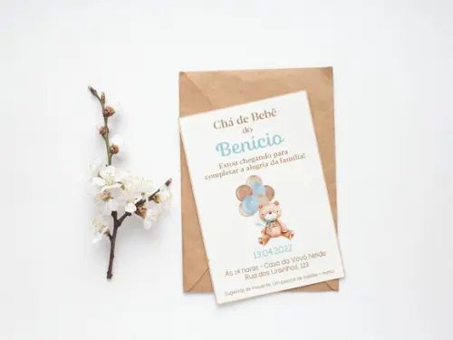 Convite Digital Personalizado Chá de Bebê Ursinho Aquarela