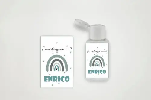 Rótulo Personalizado Álcool Gel Arco-íris Boho Menino