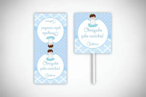 Capa Personalizada para Pirulito Batizado Azul