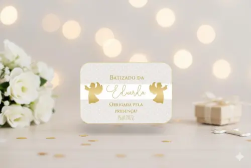 Adesivo Marmitinha Personalizado Batizado Dourado