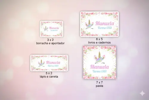 70 Etiquetas Escolares Personalizadas Unicórnio