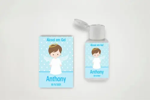 Etiqueta Personalizada Álcool Gel Batizado Azul