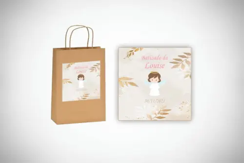 Adesivo Personalizado Sacolinha Batizado Rosa