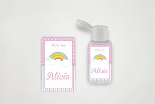 Rótulo Personalizado Álcool Gel Arco Íris Rosa