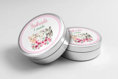 Adesivo Personalizado Latinha Fazendinha Rosa Aquarela
