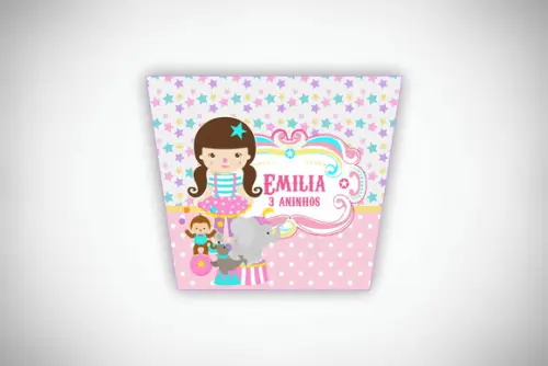 Adesivo Personalizado Balde Pipoca Circo Rosa