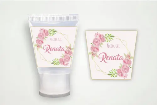 Etiqueta Personalizada Álcool Gel Floral Rosa
