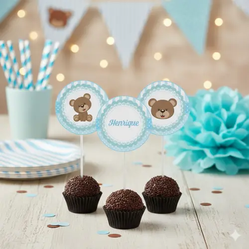 Topper para Docinho Personalizado Ursinho Azul