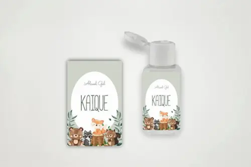 Rótulo Personalizado Frasco Álcool Gel Animais do Bosque