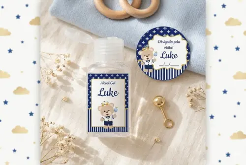 Etiqueta Personalizada Álcool Gel Ursinho Príncipe e Tag