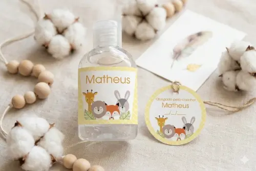 Rótulo Personalizado Álcool Gel Safari Escandinavo e Tag