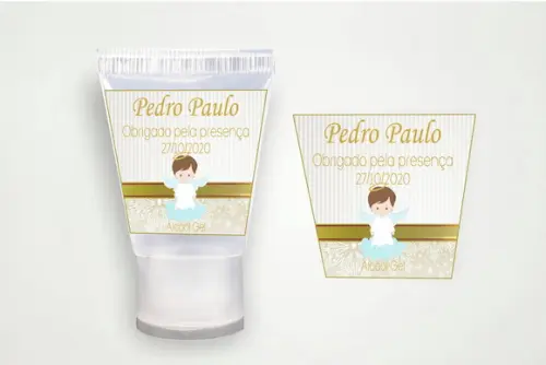 Etiqueta Personalizado Álcool Gel Batizado Menino
