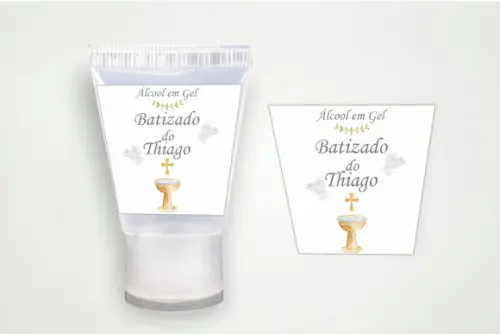 Rótulo Personalizado Álcool Gel Batizado Aquarela