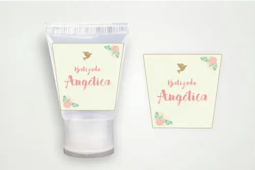 Rótulo Personalizado Álcool Gel Batizado Floral