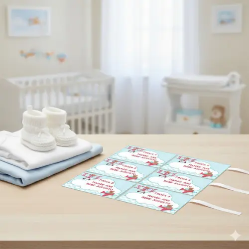 Kit Tag Troca Maternidade Personalizado Ursinho Aviador