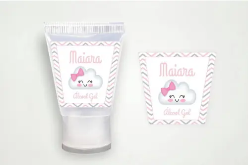 Rótulo Personalizado Álcool Gel Nuvem Rosa