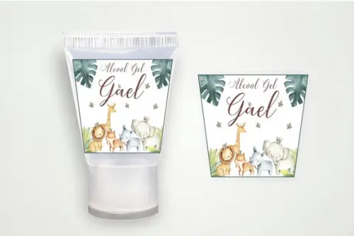 Adesivo Personalizado Bisnaga Álcool Gel Safari Aquarela