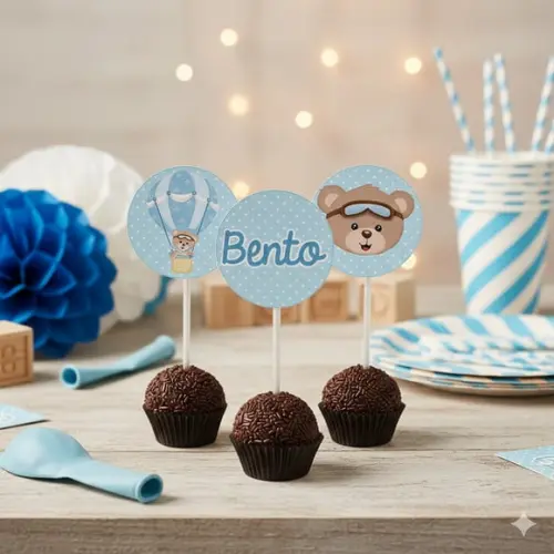 Topper para Docinho Personalizado Ursinho Baloeiro