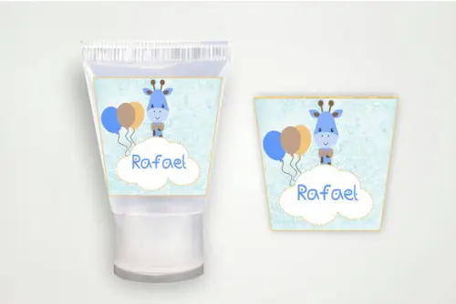 Etiqueta Personalizada Bisnaga Álcool Gel Girafinha Azul