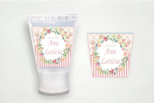 Rótulo Personalizado Bisnaga Álcool Gel Floral Rosa