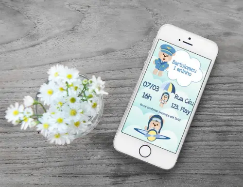 Convite Digital Personalizado Ursinho Aviador