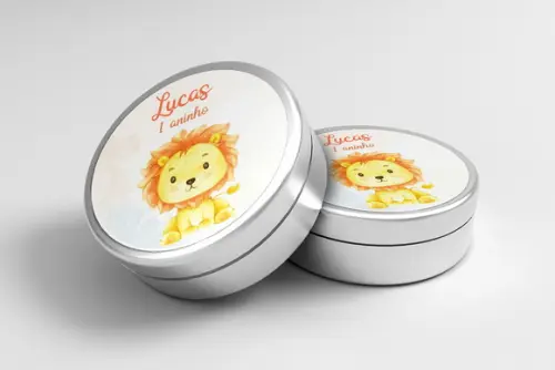 Adesivo Personalizado Latinha Aniversário Leãozinho
