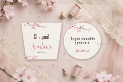 Rótulo Personalizado Álcool Gel Maternidade Flores e Tag