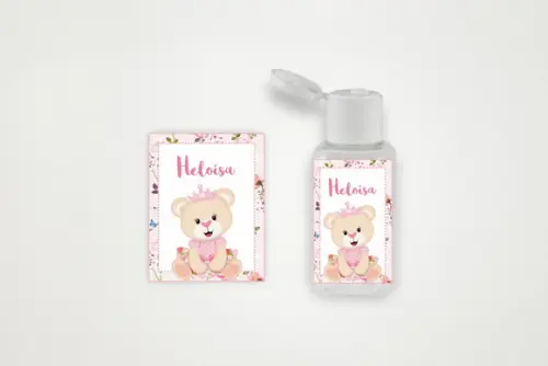 Rótulo Personalizado Frasco Álcool Ursinha Princesa