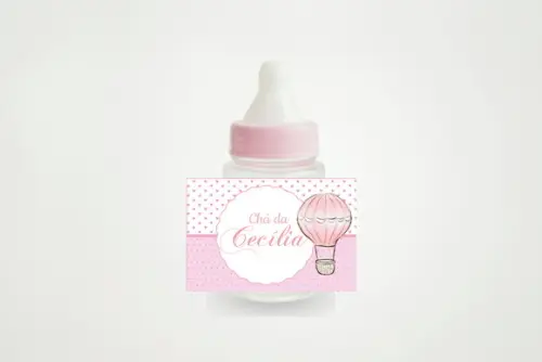 Rótulo Personalizado Mini Mamadeira Balão Rosa