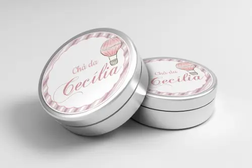 Adesivo Personalizado Latinha Chá de Bebê Balão Rosa